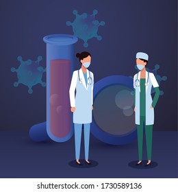 doctores femeninos con equipo de laboratorio diseño de ilustración vectorial