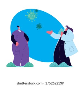 Female doctors with masks and medical uniform to prevent coronavirus vector illustration design