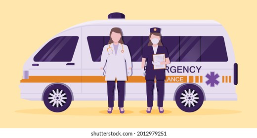 Female doctors and Female nurse are taking an emergency case to the hospital for examination.
Illustration about check the patient.