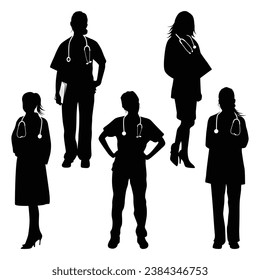 Doctores mujeres Silhouettes Ejemplo de vector