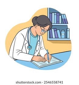 A female doctors taking notes vector illustration on white background