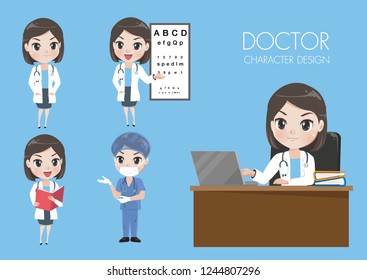 Doctoras en diversos gestos uniformados. Mientras trabajaba en el hospital.