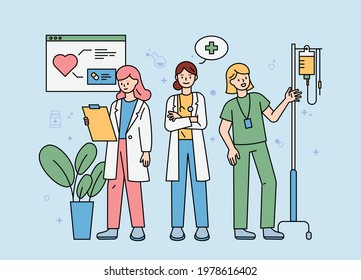 Female doctors working in the hospital. flat design style minimal vector illustration.