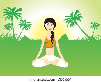 mujer haciendo yoga a cielo abierto, papel pintado