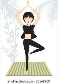 hembra haciendo yoga bajo el cielo, papel de pared vector