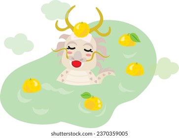 A female dragon which takes citron hot water in the winter solstice, vector illustration.