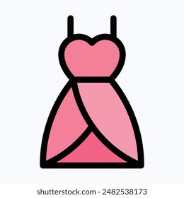 Female Dress, Female Clothing Vector Icon, Isolated Lineal Color Vector Icon.