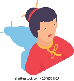 Concepto de vestimenta femenina, diseño de ícono de color del vector de muñecas de China, símbolo de cultura tradicional china, signo del año nuevo lunar del conejo 2023, guía de viajes de China Ilustración de la bolsa