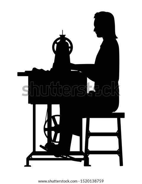 Female Dressmaker Sewing Machine Silhouette Vector Stock Vector Royalty Free 1520138759 