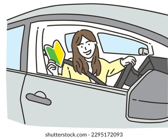 Female driver with beginner mark
