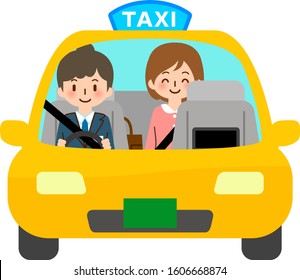 Female driver and a customer woman in a taxi