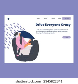 Female driver vector landing page web design.