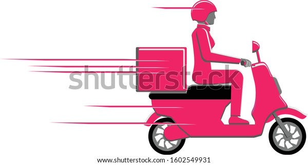 Female\
driving delivery scooter motorcycle vector\
icon