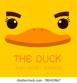 Female duck, creative flat logo on yellow background vector illustration