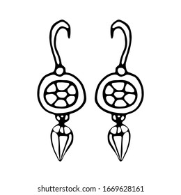 female earrings jewelry costume jewelry sketch icon. Isolated object on a white background.