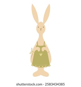 Female Easter bunny character wearing an apron, hand drawn easter rabbit