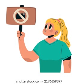 ecologista femenina protestando con pancarta