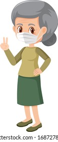 Female elderly wearing mask illustration