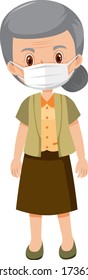 Female elderly wearing mask illustration