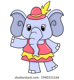 female elephant beast wearing a stylish beautiful dress, vector illustration art. doodle icon image kawaii.