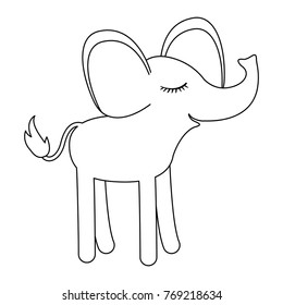 female elephant cartoon with closed eyes expression in monochrome silhouette