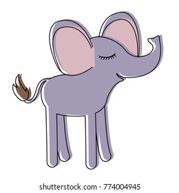 female elephant cartoon with closed eyes expression in watercolor silhouette