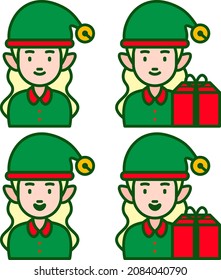 Female Elf - Amazing female figure vector set of santa elf character with a gift suitable for sticker, emoticon, children book, design assets, decoration, christmas, and illustration in general