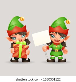 Female elf santa claus girl helper christmas new year 3d cartoon woman design character vector illustration