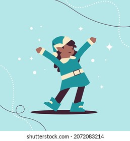 female elf in uniform having fun african american girl santa helper celebrating happy new year merry christmas holidays
