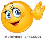 Female emoticon waving hello