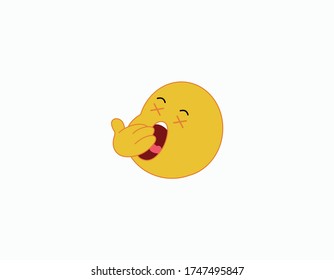 Female emoticon yawning with hand over mouth. Vector flat illustration