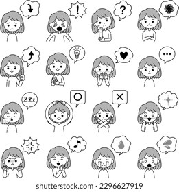 Female emotion expression illustration with speech bubble