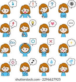 Female emotion expression illustration with speech bubble