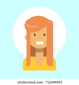Female Emotion Profile Icon, Woman Cartoon Portrait Happy Smiling Face Vector Illustration