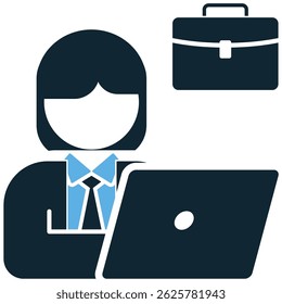 Female employee icon vector for business workforce, office team, and career concept. Ideal for human resource, workplace equality, and employee role visuals.