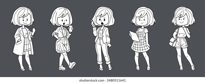 Female employee, lovely, hand drawn, company employee, illustration, work, vector