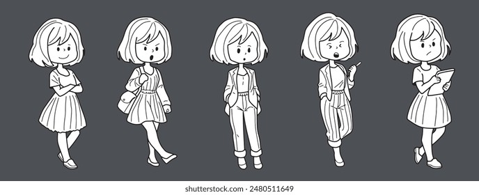 Female employee, lovely, hand drawn, company employee, illustration, work, vector