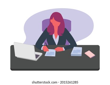 Female employee at the office. Simple flat illustration