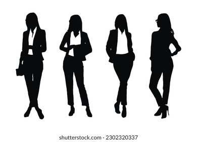 Female employee silhouettes with anonymous faces. Creative woman employee and girl businessman silhouette set vector. Modern businesswoman bundle wearing suits and standing in different positions.