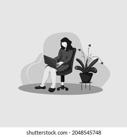  empleada femenina que usa laptop mientras está sentada. diseño plano minimalista