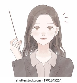 It is a female employee who explains while holding an instruction stick