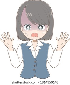 Female employee who spreads both hands and turns pale