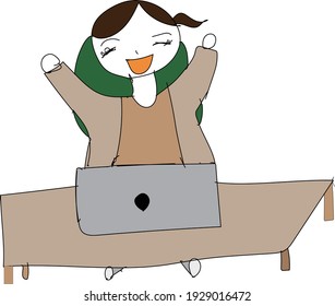 A female employee whose teleworking work has settled down