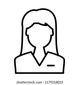 Female employee, woman, girl. Thin line vector icon, isolated on white background. Modern flat style for graphic design, mobile app or web site.