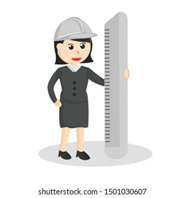 Female engineer with big ruller