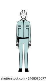 Female engineer in helmet and work wear with a smile facing forward, Vector Illustration