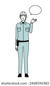 Female engineer in helmet and work wear giving directions, with a wipeout, Vector Illustration