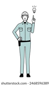 Female engineer in helmet and work wear coming up with an idea, Vector Illustration