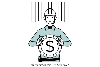 Female engineer in helmet and work wear an image of exchange loss or dollar depreciation, Vector Illustration