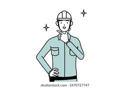 Female engineer in helmet and work wear in a confident pose, Vector Illustration